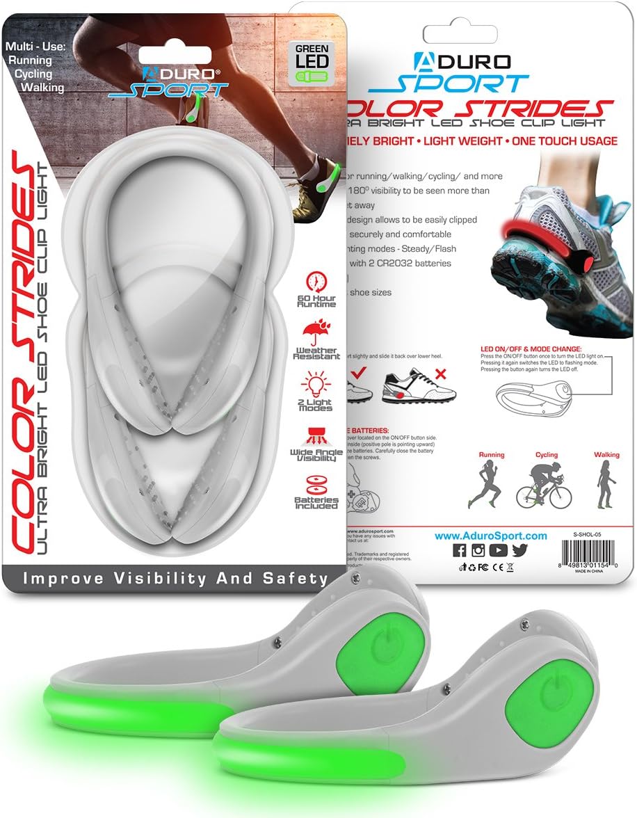 Aduro Shoe Lights Night Running Lights for Runners Light Reflective Color Strides for Running (2X Pack), Cycling, Walking for Increased Visibility & Safety