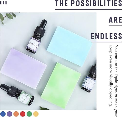 Miniatura 5 de Kit de fabricación de jabón de bricolaje, suministros para hacer jabón con base de jabón de 3.3 libras, taza medidora de vidrio, tintes líquidos,