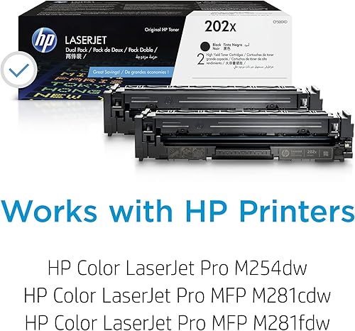 Miniatura 2 de HP Cartuchos de tóner negros de alto rendimiento 202X para impresoras HP (paquete de 2) | Funciona con Color LaserJet Pro M254, Color LaserJet Pro