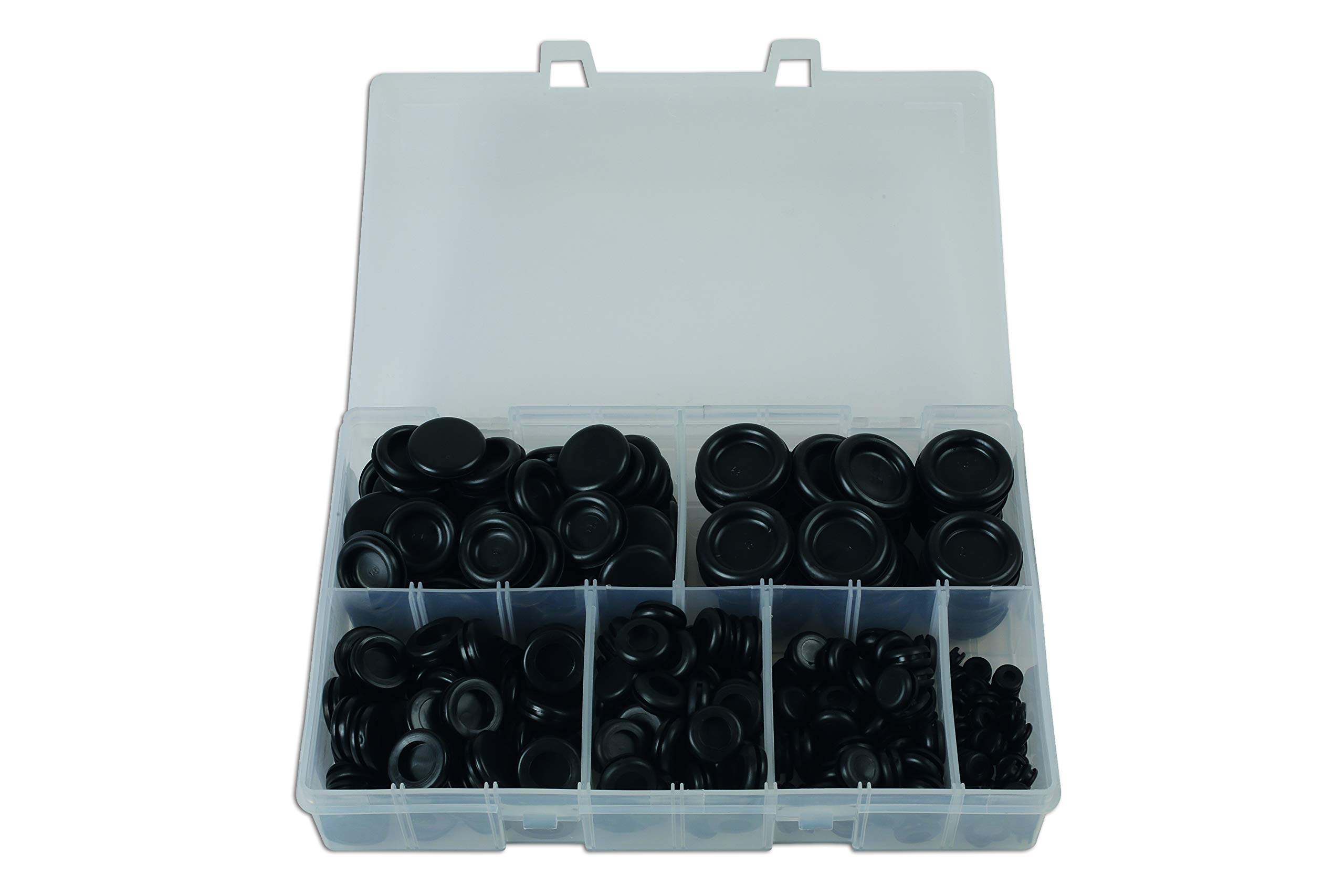 CONNECT 31848 Assorted Blanking Grommets 280pc Black Rubber Multi-Size Set