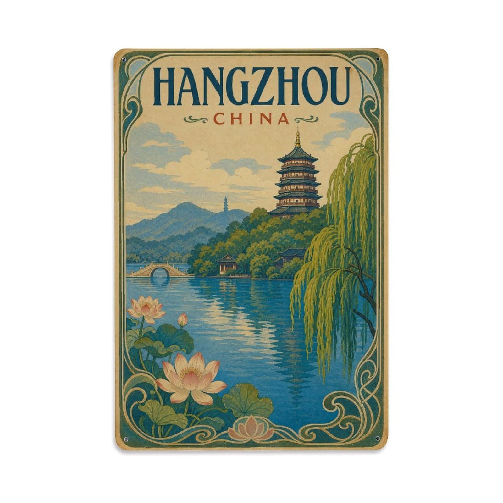 Metal Tin Sign Vintage Travel China Hangzhou
