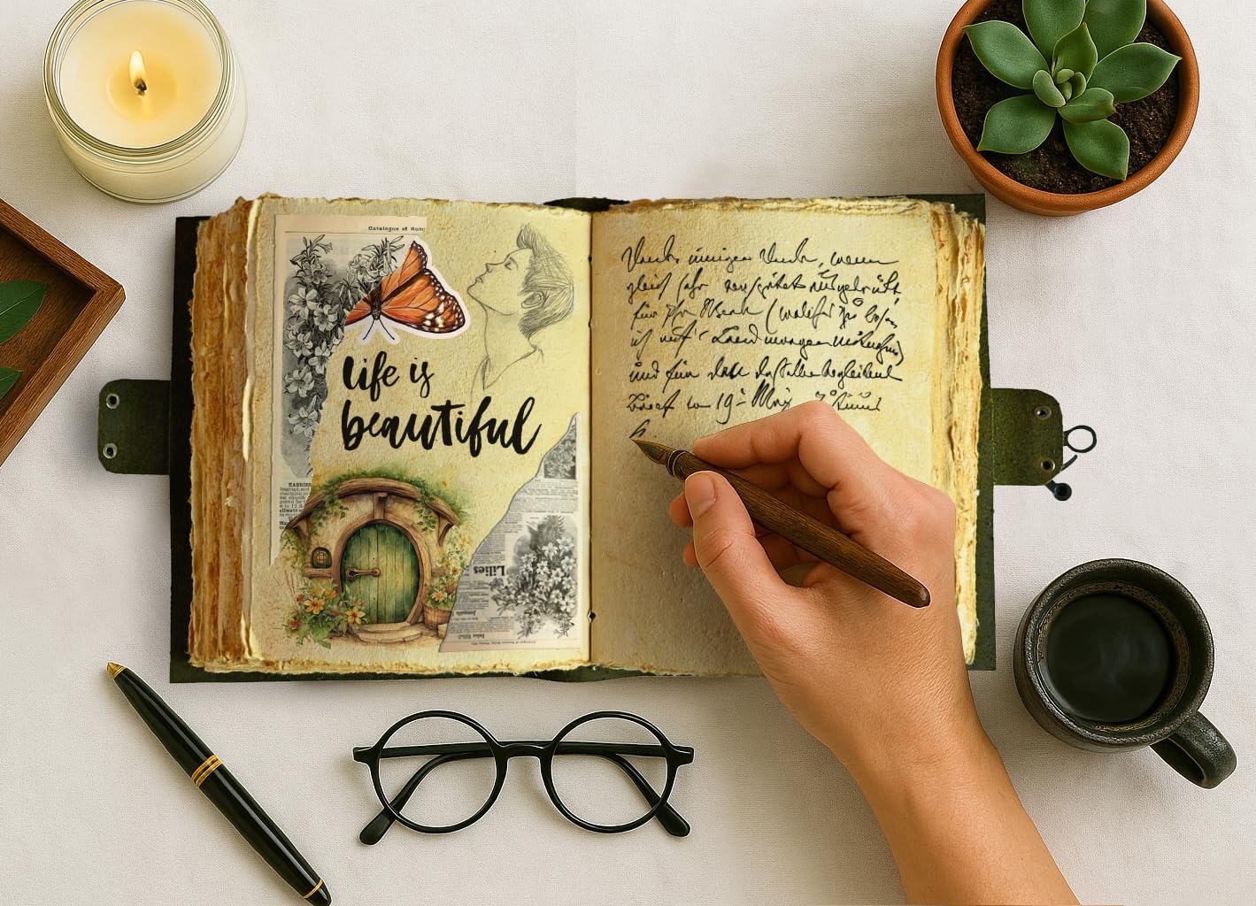 Vintage Journal Beautiful Garden Flower Embossed Leather-Antique Handmade Deckle Edge Vintage Paper Leather Bound Journal-Book of Shadows Journal-Grimoire-Sketch Drawing Journal & Writing Notebook 7x5 Inch - Image 6