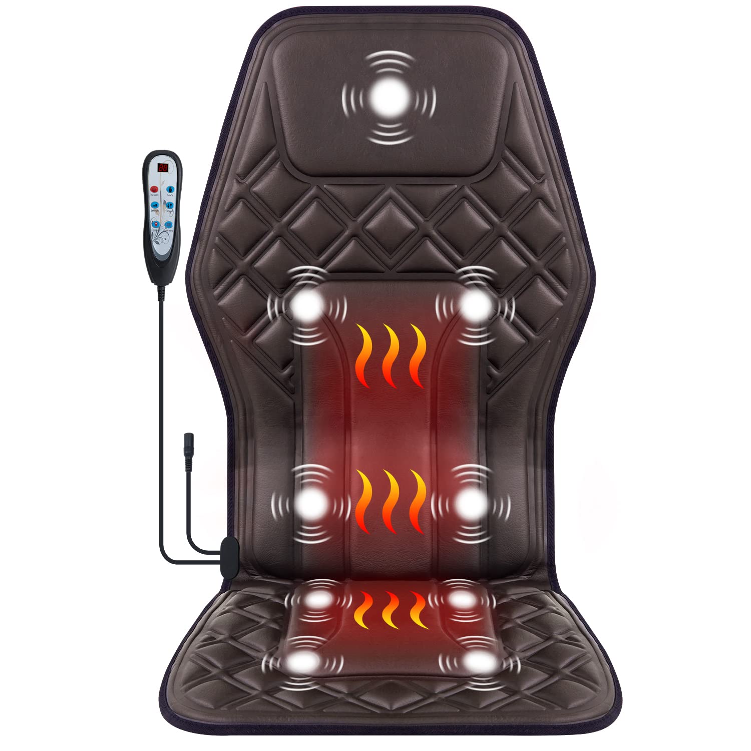 Massage Seat Cushion with Heat,Back Massage Chair Pad to Release Stress and Fatigu,9 Vibration Massage Nodes & 2 Heat Levels, (Brown3)
