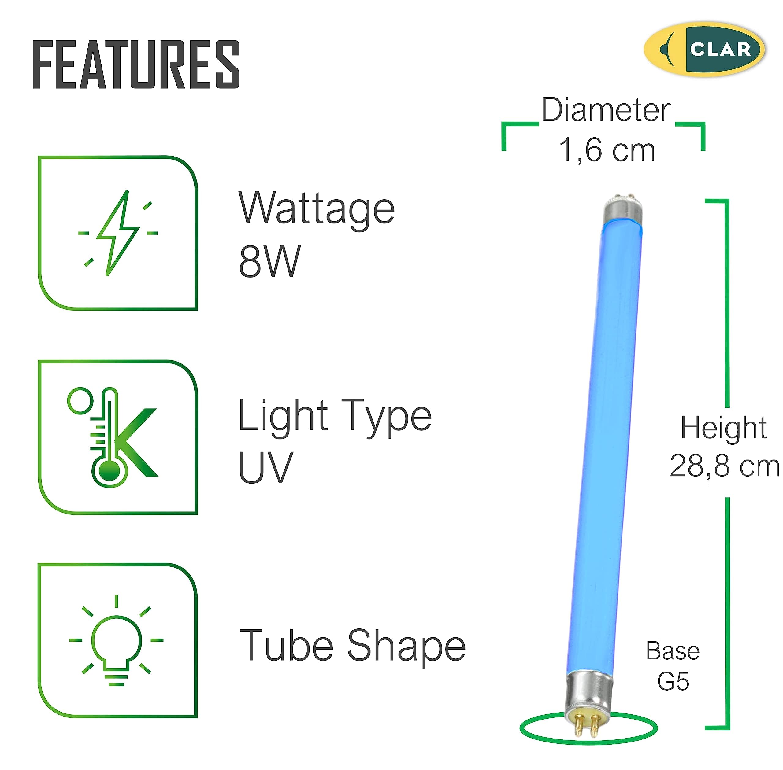 CLAR - Neon Anti-Mosquito Insect Lamp Insect Killer Bulb Fly Killer 28.7 x 1.5 cm (8W Pack 5), 8 Watts T5 - Image 3