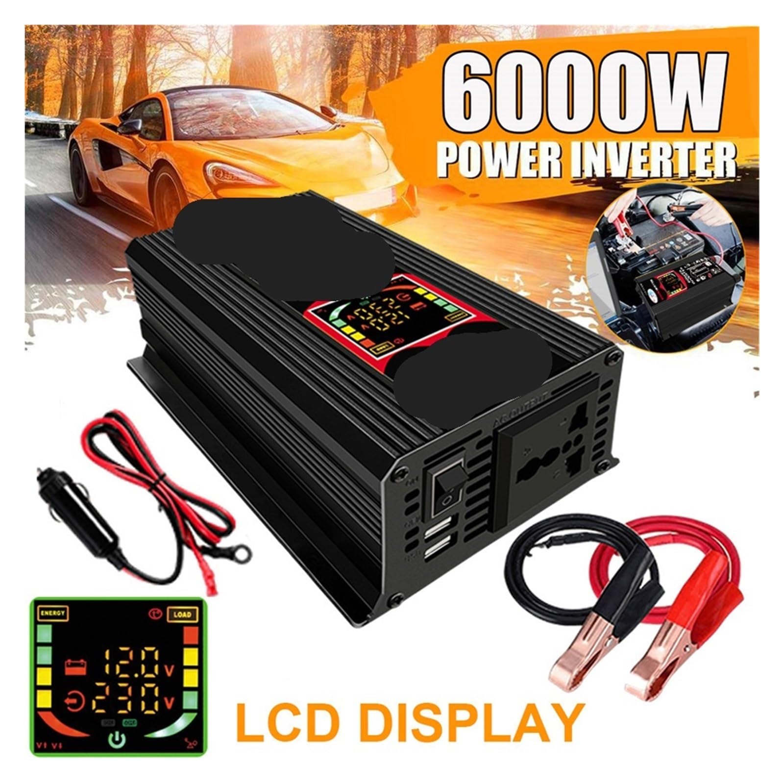 Falownik mocy 6000W/4000W Przetwornica napięcia samochodowego Modyfikowana fala sinusoidalna Podwójny konwerter USB samochodowy DC 12V