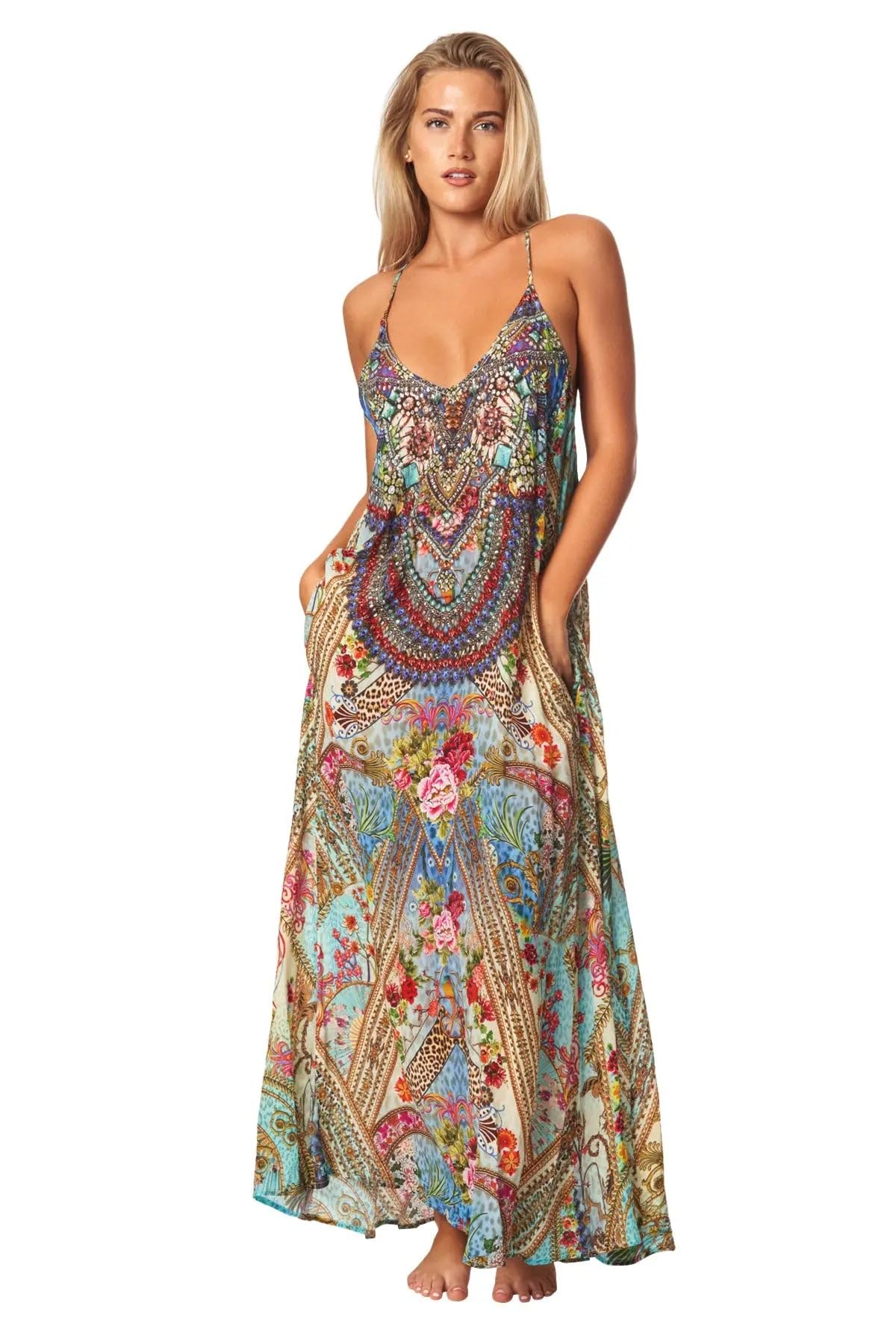 La Moda Clothing T-Back Maxi Dress with Front Pockets Medium