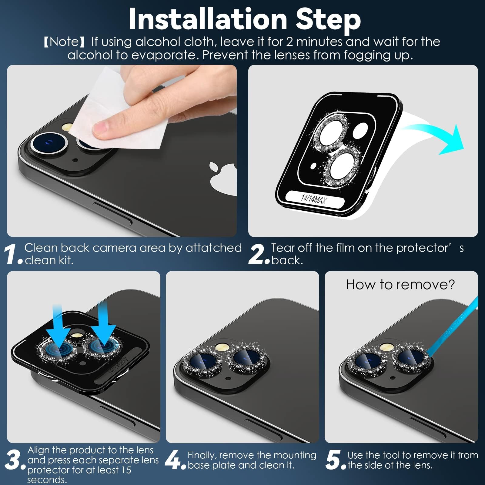 Protezione In Vetro Temperato Per Fotocamera Di IPhone 14/14 Plus – Glitter Diamantati, Durezza 9H E Ultra Trasparente