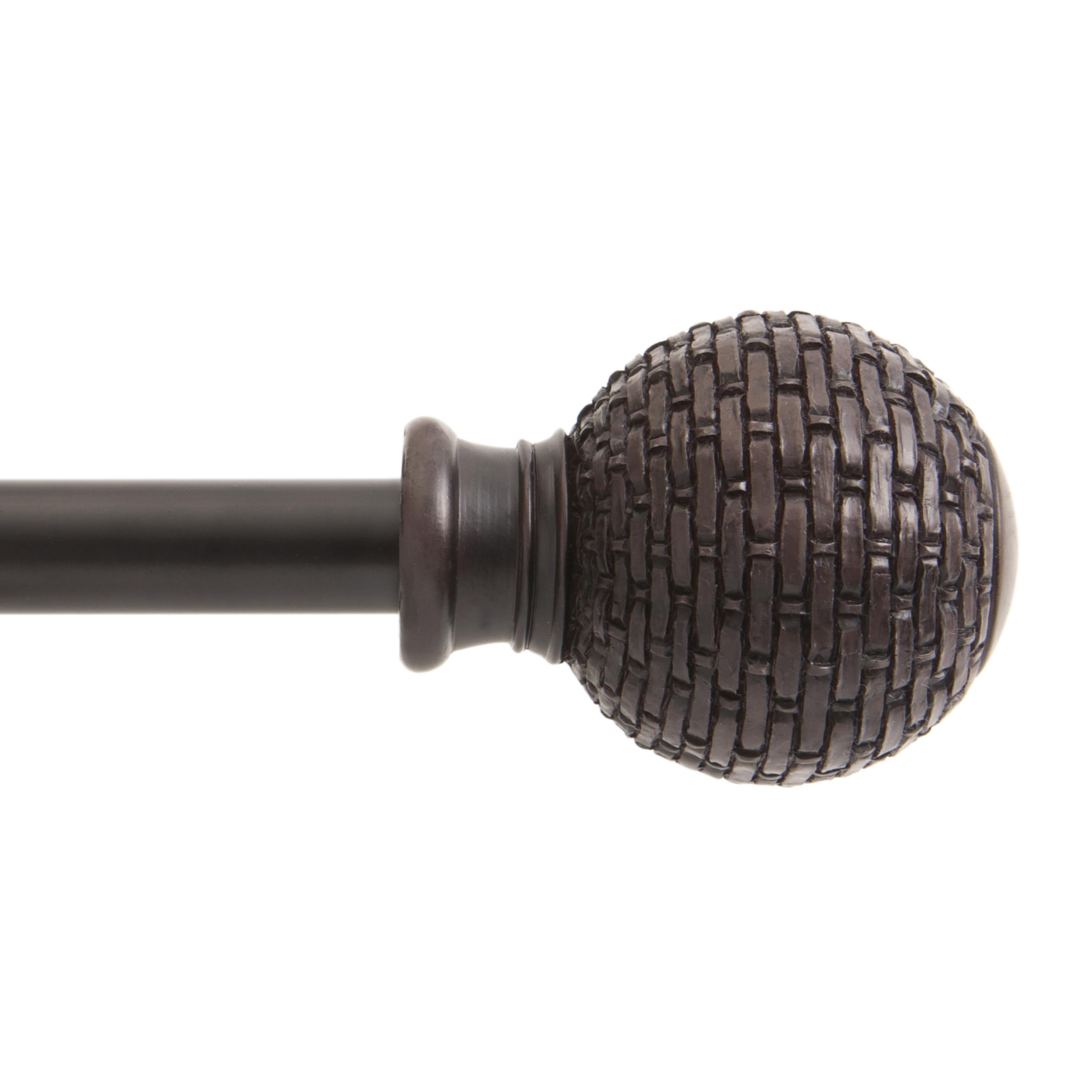kenney kn75798 woven ball end standard decorative window curtain rod, 28-48" adjustable length, weathered brown finish, 5/8" diameter steel tube