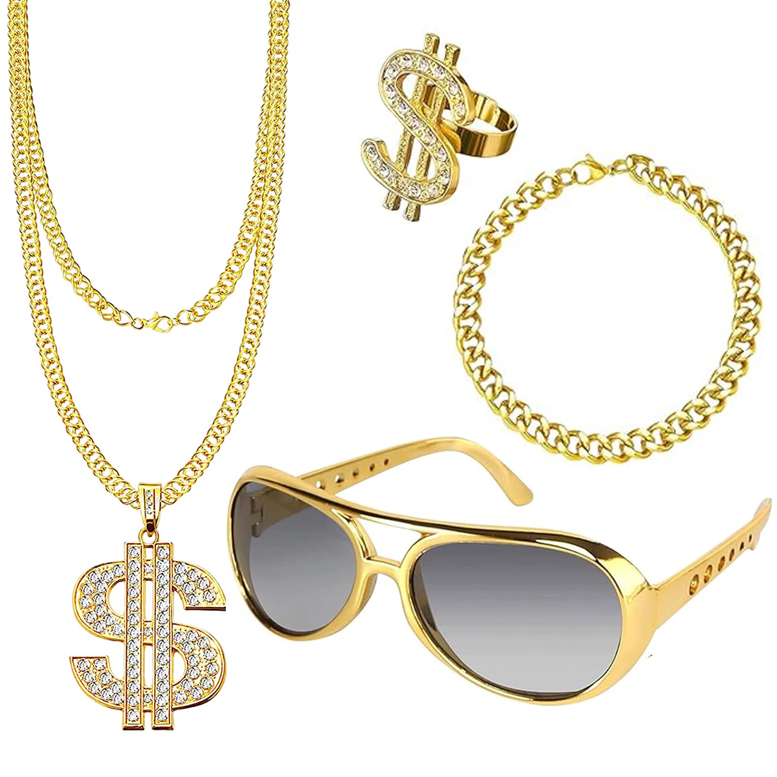 Pooierkostuum gouden dollar kettingset, jaren 70, 80, 90, accessoires Pooierkostuum gouden dollar kettingset, jaren 70, 80, 90, accessoires
