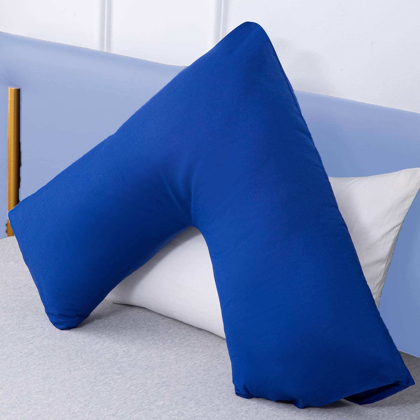 LSC Pregnancy V Pillow with Polycotton Pillowcase Orthopedic V Shaped Pillow for Maternity Nursing & Body Support Comfortable Support for Head Neck Back & Legs (Royal Blue)