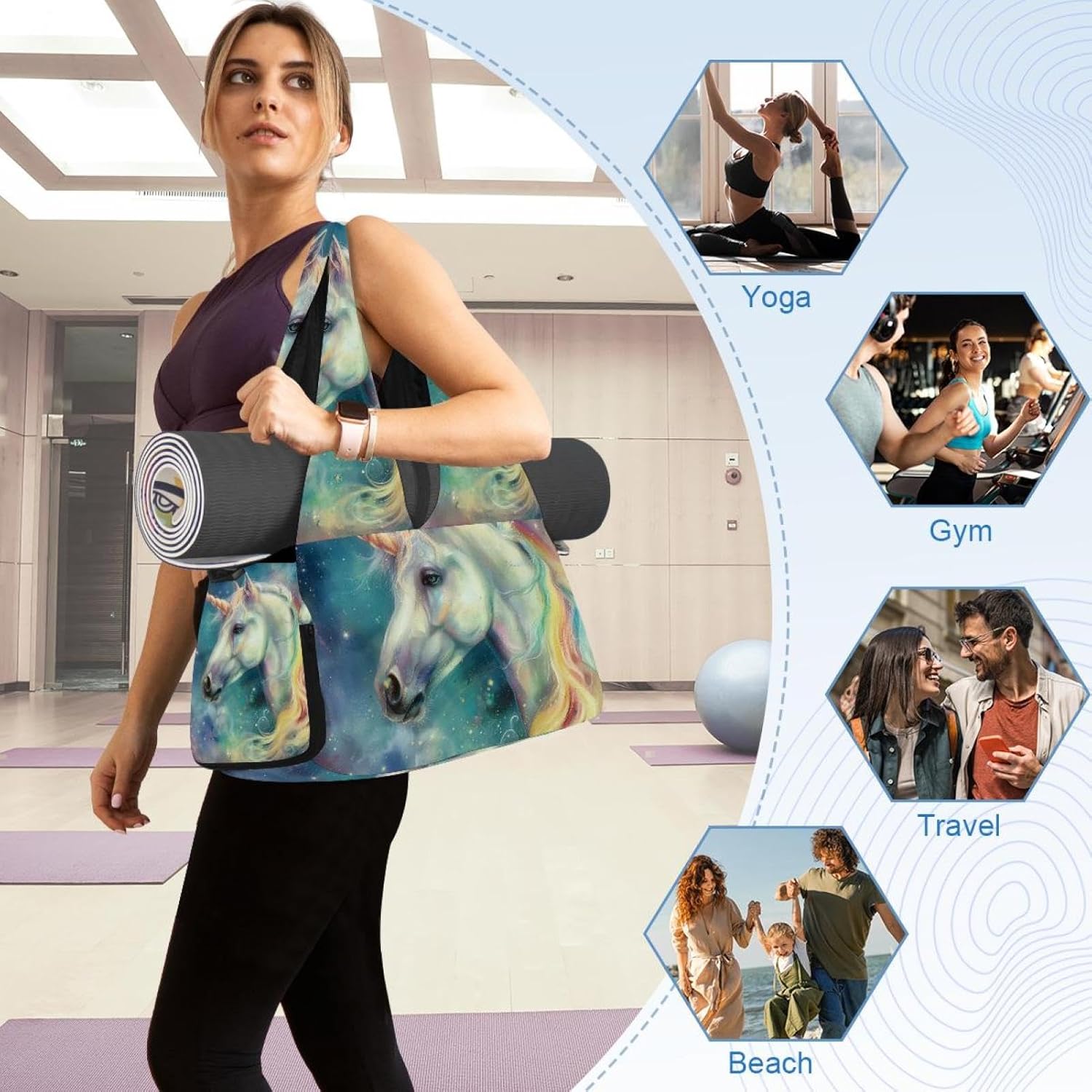 Gym Bag for Women, Pink Elephants Yoga Mat Bag with Shoe Compartment, Sport Yoga Gym Bag with Yoga Strap, Carryall Yoga Tote Bag