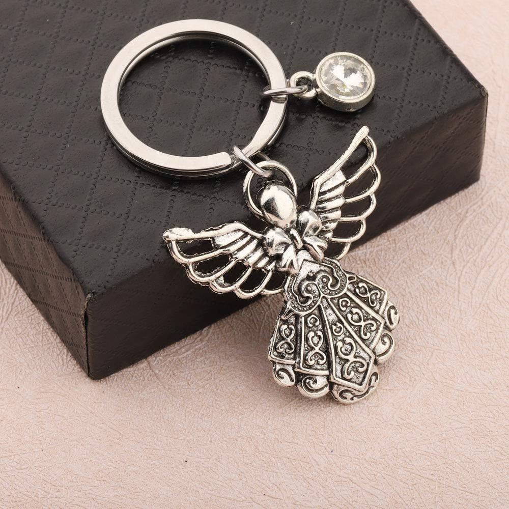 BNQL Guardian Angel Keychain with Birthstone Memorial Key Chain Personalised Gift - Image 3
