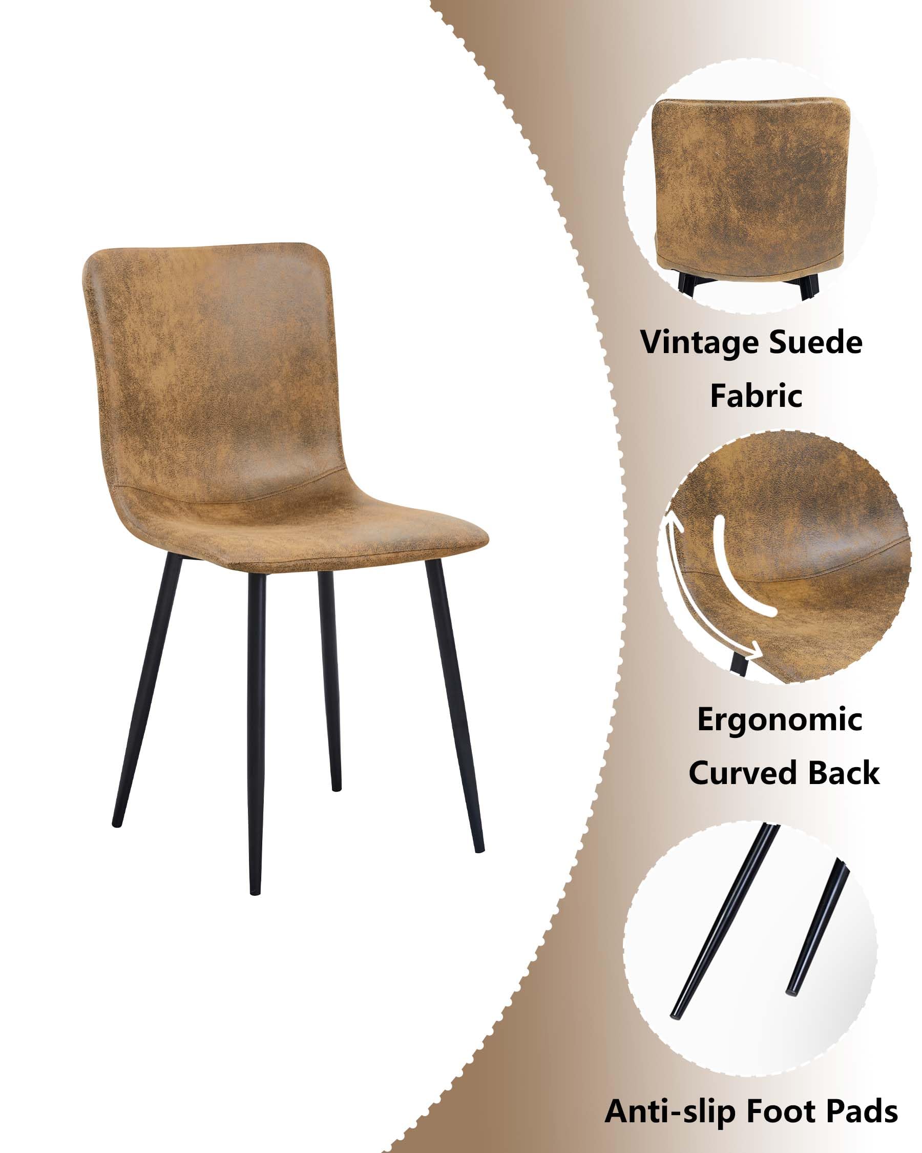 Lot de 8 chaises de salle à manger aspect daim marron, chaises de cuisine tapissées, design vintage, chaise de salle à manger, fauteuil, salon, pieds en métal, noir