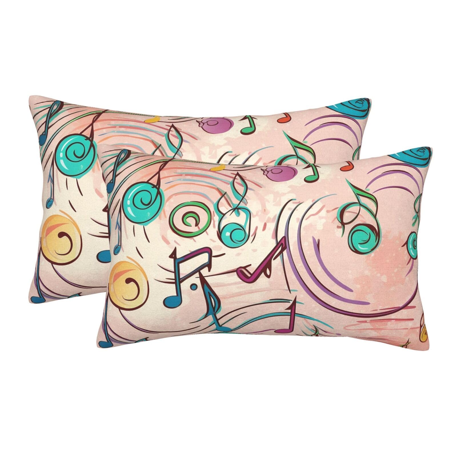 2 Pack Standard Size Pillow Cases for Hair and Skin Soft Breathable Pillow Case Covers with Hidden Zipper Cartoon Musical Notes Pillowcase 14"x20" Pillow Cover for Sleeping Gift