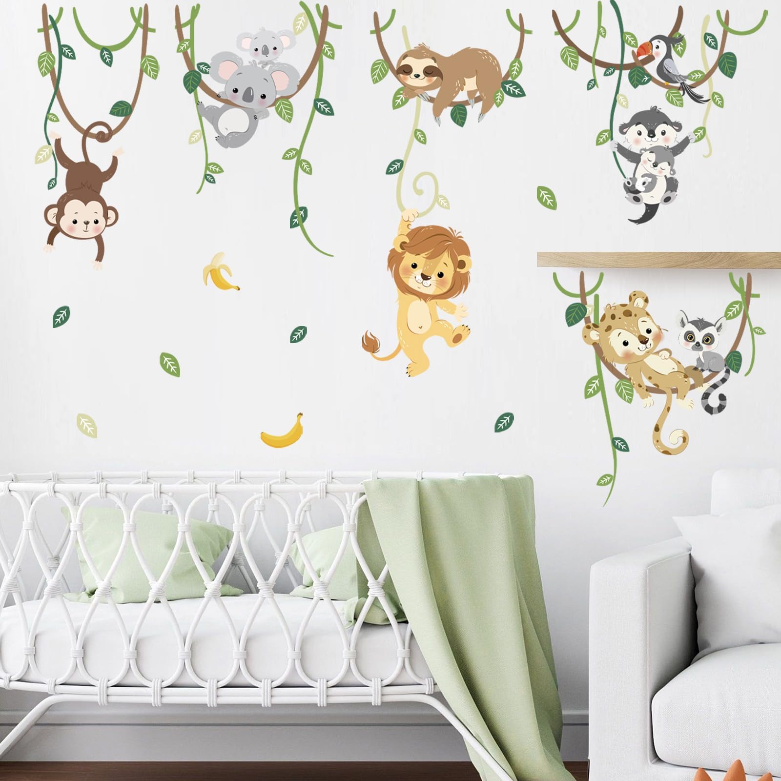 decalmile Jungle Animals Climbing Tree Wall Decals Lion Monkey Koala Wall Stickers Baby Nursery Kids Room Living Room Wall Decor