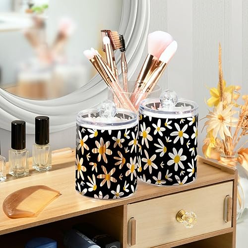 Miniatura 6 de Gredecor Paquete de 2 tarros de boticario transparentes con diseño de margaritas negras con tapas, tarros de acrílico para baño, encimera de