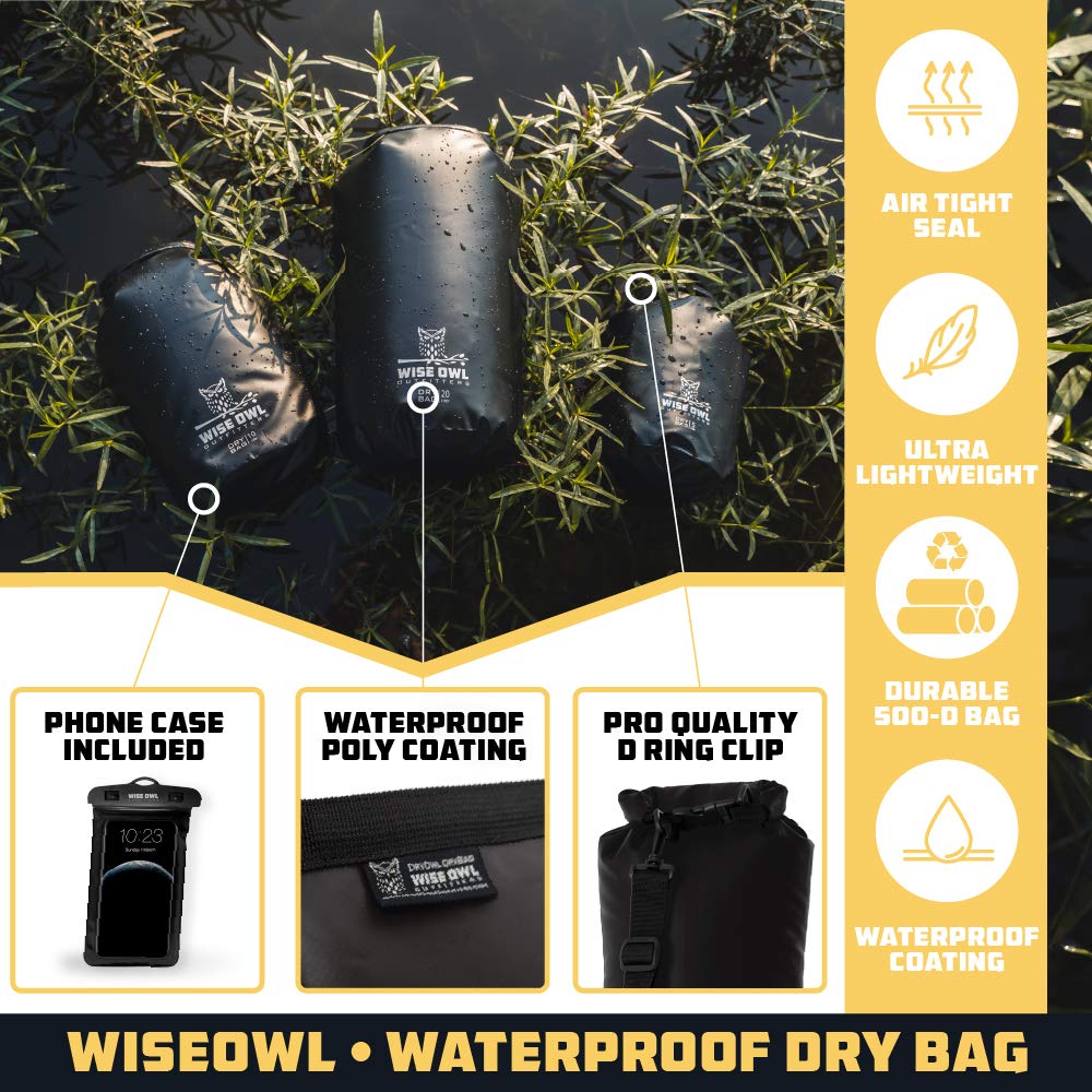 Wise Owl Outfitters Mochila impermeable impermeable – Bolsa de agua gruesa y duradera para kayak, camping, playa y deportes al aire libre