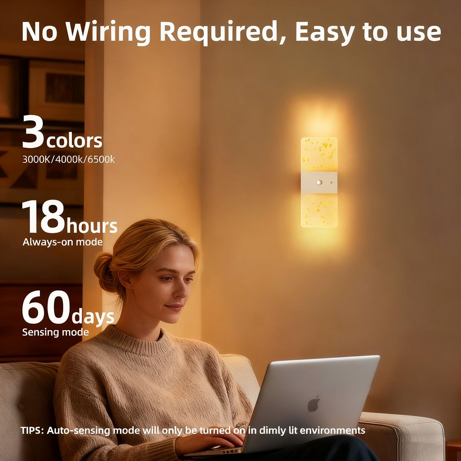EaEa 2 Stück LED Acryl Wandleuchte mit Bewegungsmelder Innen Akku Wandlampe Ohne Stromanschluss Kabellos Nachttischlampe Touch Dimmbar Aufladbare 2600mAh Magnetische Wandbeleuchtung Ohne Bohren,Gold