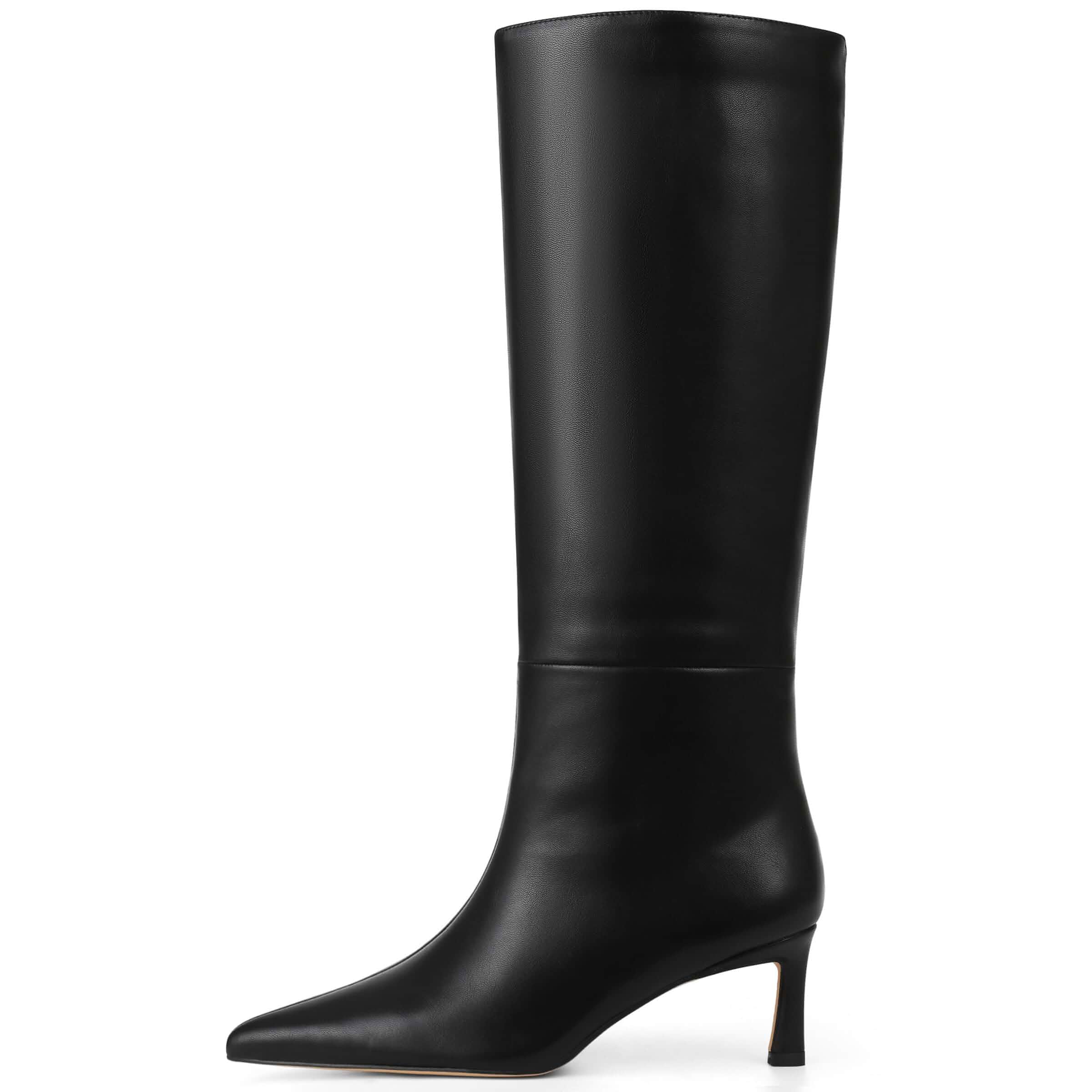 Knee High Boots Womens Wide Calf Kitten Heel Tall Boots Pointed Toe Suede Long Boots Trendy Dress Leather Low Heel High Boots Pull On