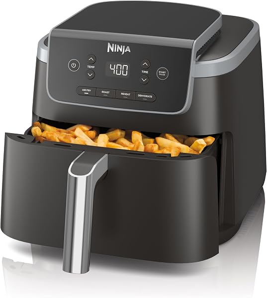 Ninja Air Fryer 5 QT (AF141) in Grey sitting on a modern kitchen counter