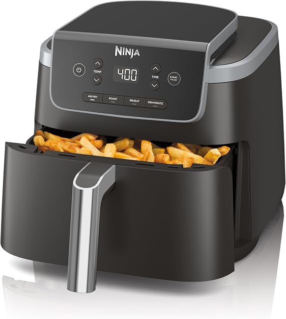 Ninja Air Fryer Pro 4-in-1 with 5 QT Capacity, Air Fry, Roast, Reheat, Dehydrate, Air Crisp Technology with 400F for hot, 120 Volts, Nonstick Basket & Crisper Plate, Grey, AF141