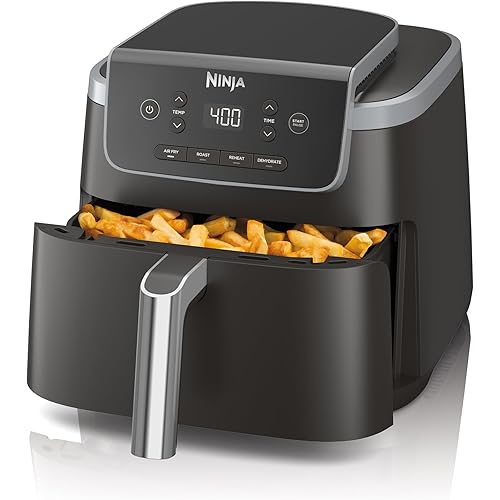 Ninja Air Fryer with Air Crisp | 5 QT Capacity fits up to 4lbs of Fries | 4-in-1 Pro Air Fry, Roast, Reheat, Dehydrate | 400°F Max Temp | 1750 Watts | W/Nonstick Basket & Crisper Plate | Grey | AF141