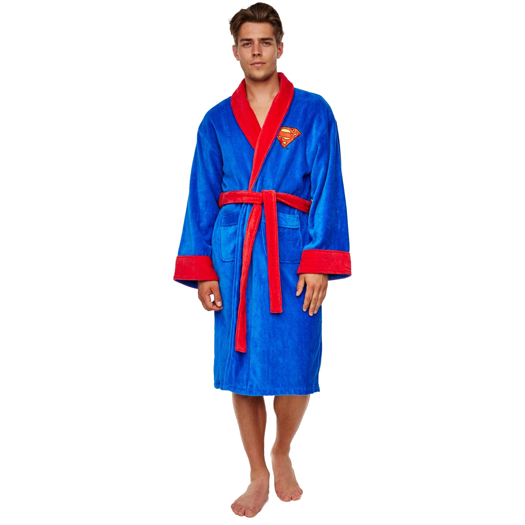 DC Comics Superman Mens Fleece Bath Robe, Blue, One Size