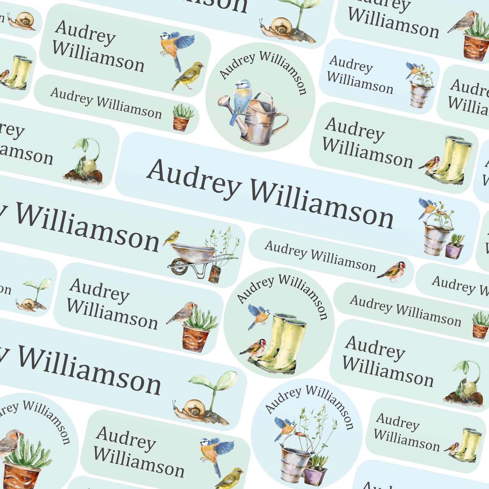 123 Name Labels for Care Homes No Iron Name Tags for Residential Care Hospital Name Stickers for Adults for Clothing, Pill Boxes, Mobility Aids, Slippers, Washable and Dishwasher Safe (Garden)
