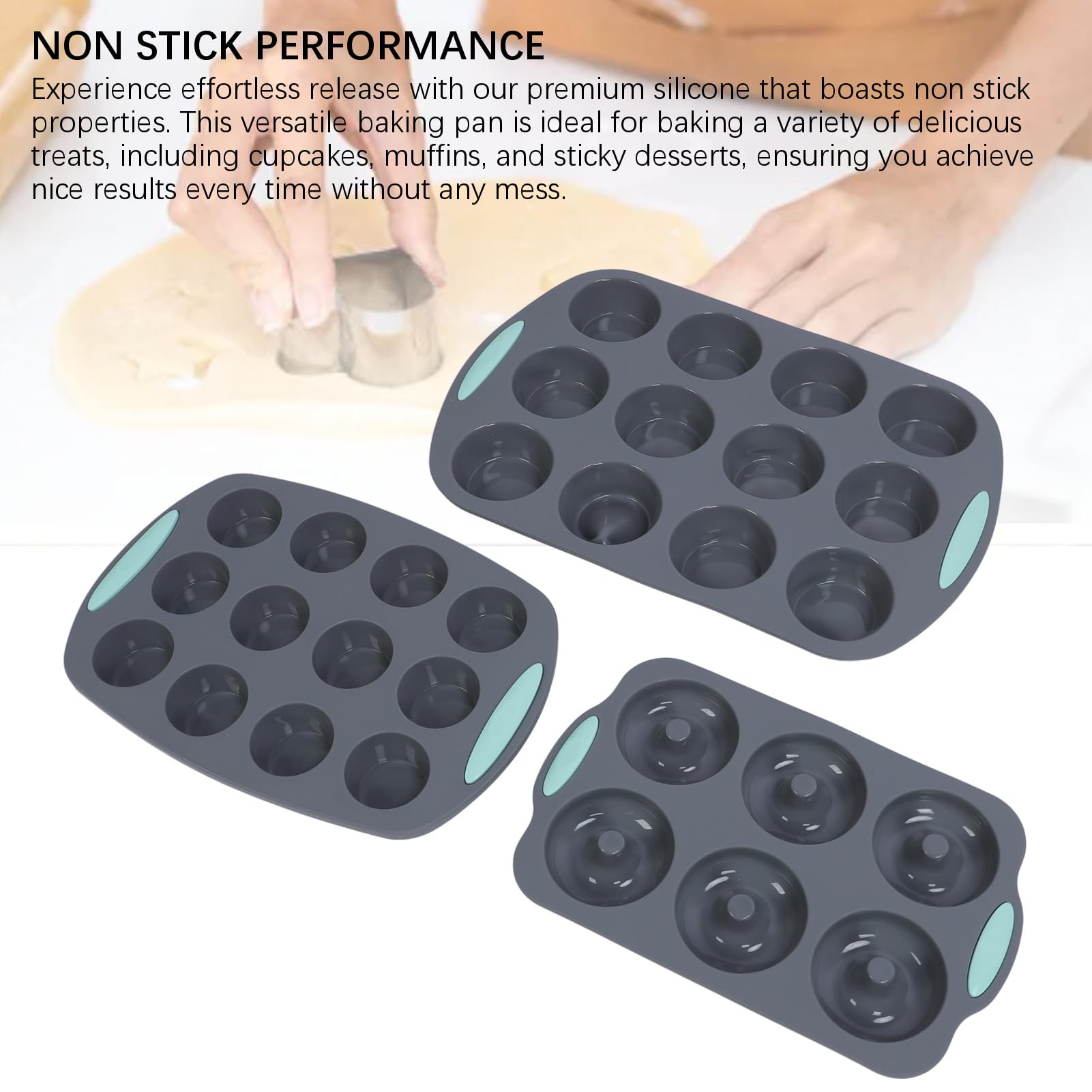 Nikou Teglia per muffin in silicone, antiaderente, per cupcake e ciambelle, resistente al calore, lavabile in lavastoviglie, cucina da cucina, set da 1, ideale per muffin e torte