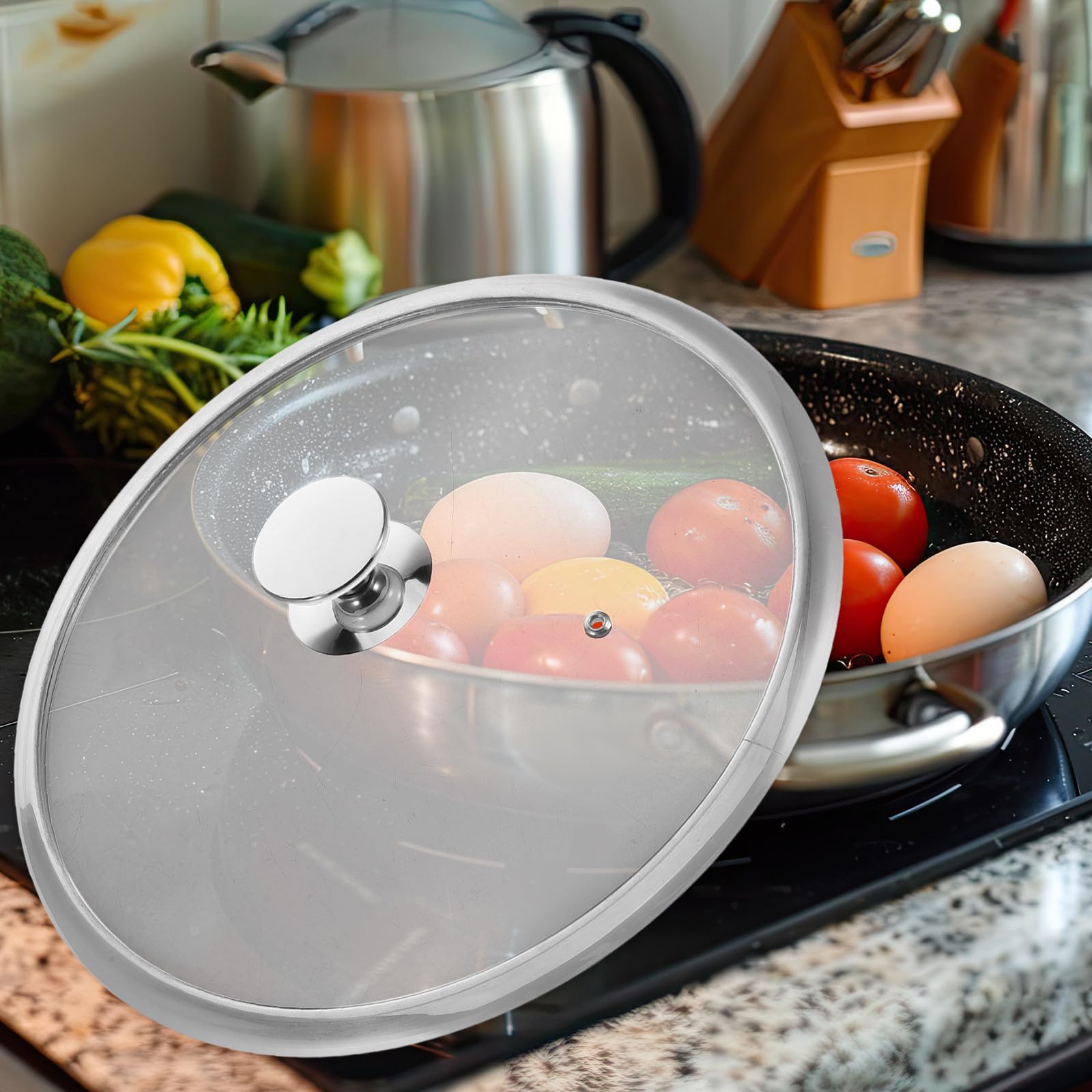 Cubierta de olla y sartén de acero inoxidable de 34 cm, versátil y simple, apta para cocina