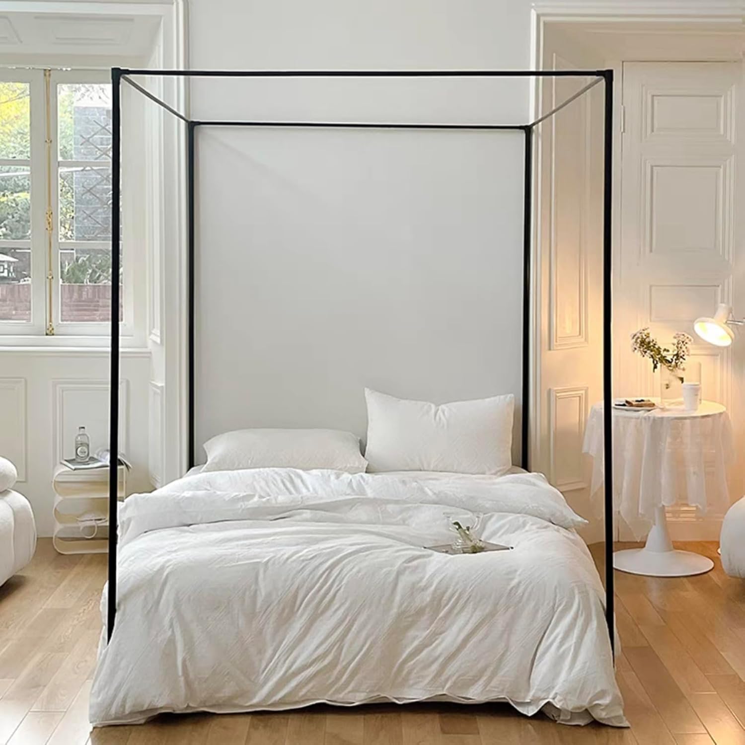 GJMSSMY King Size Bed Canopy Frame Poles for Mosquito Netting, No Drilling, DIY Bed Post, Black for Bedroom