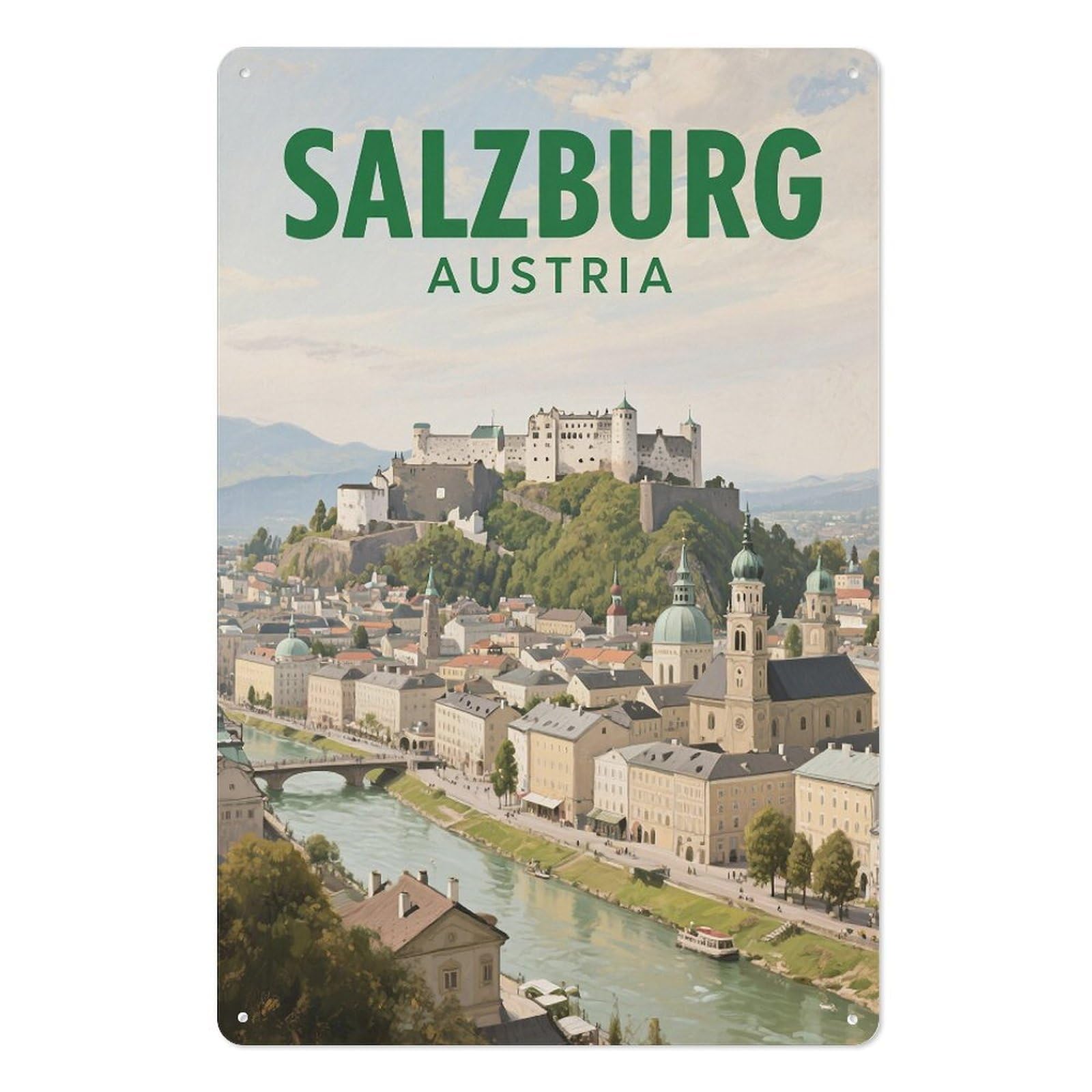 Salzburg Austria Retro Design Tin Paintings Vintage Tin Sign 08x12inch(20x30cm) Wall Art for Home Office Bedroom Living Room Cafes Wall Decor