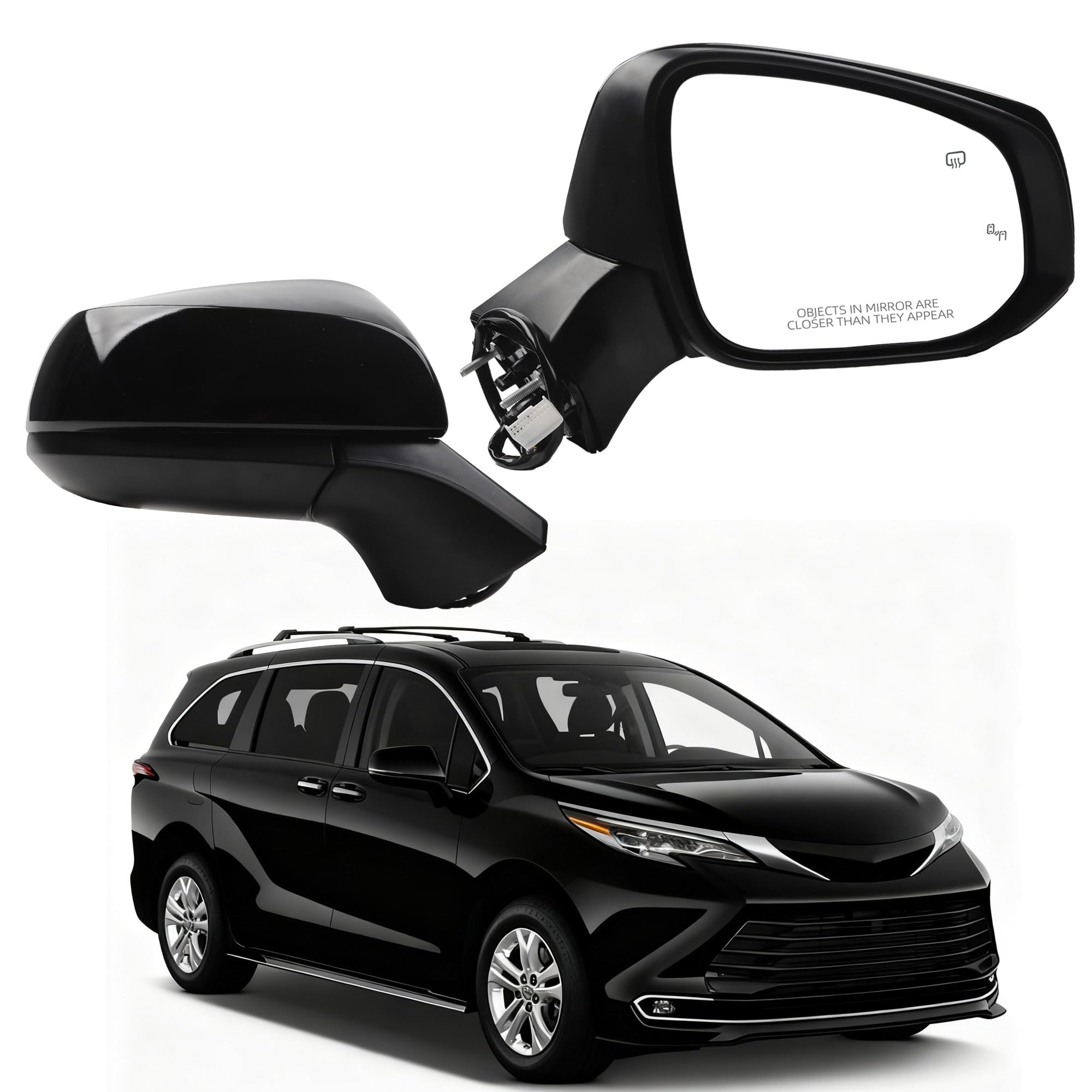 Photo 1 of Dasbecan Passenger Side Mirror Compatible With 2021-2025 Toyota Sienna w/Manual Folding, Power Heated Glass, Blind Spot Right Mirror Black Replace#8791508040 TO1321426 (6Pins)