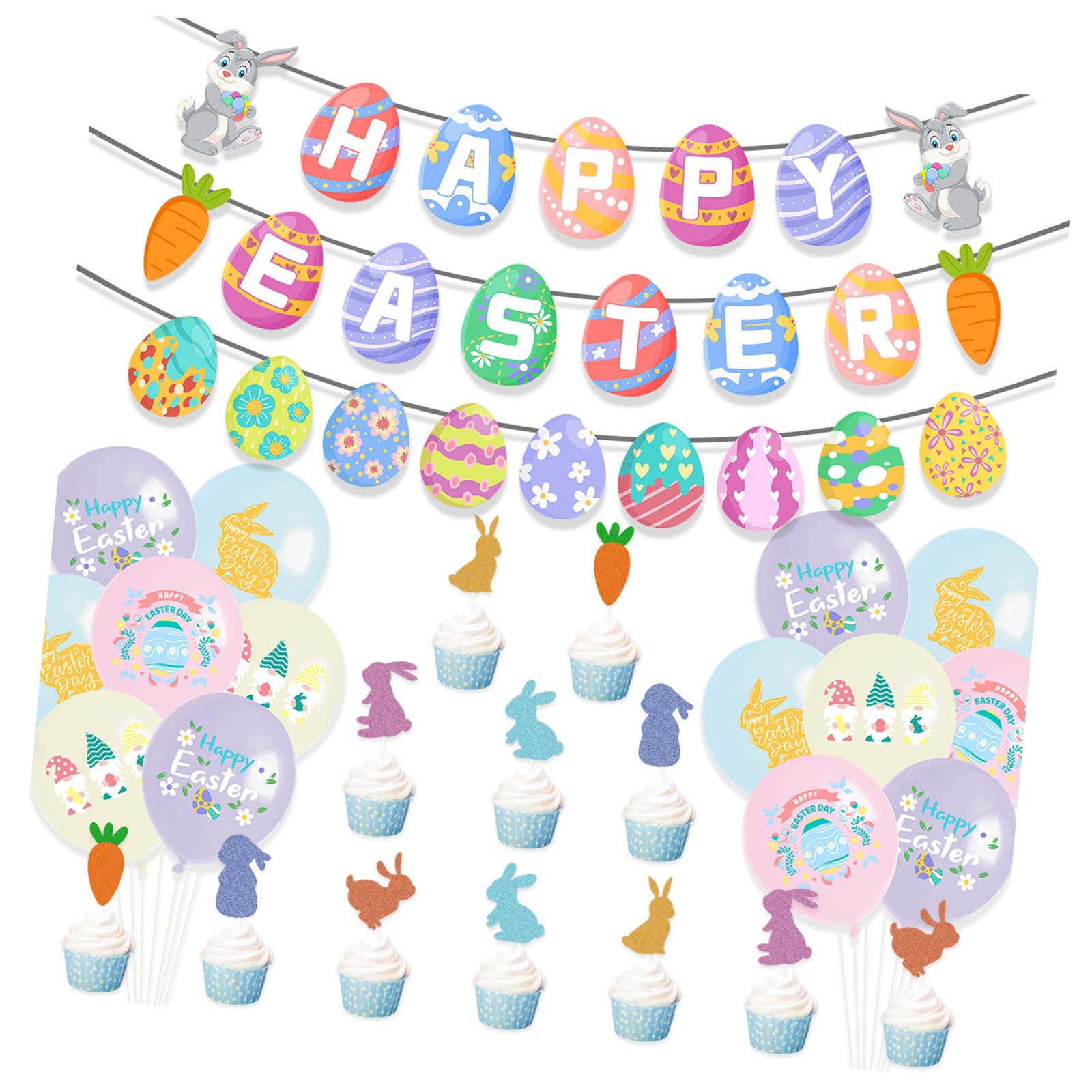 Jazuaiao Easters Cake Decoration Toppers Decorative Balloons Decors Hanging Banners Suitable for Festival Occasion Easters Party Supplies