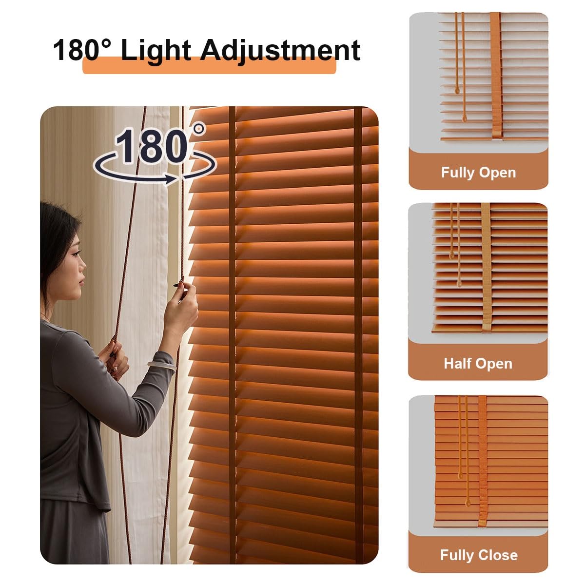 Personalizado Persianas Venecianas de Madera 170 180 70 80 85 115 120 140 160 50 165 220 cm, láminas de 50 mm, Fácil Instalación, Protección Solar y Privacidad(Blanco)