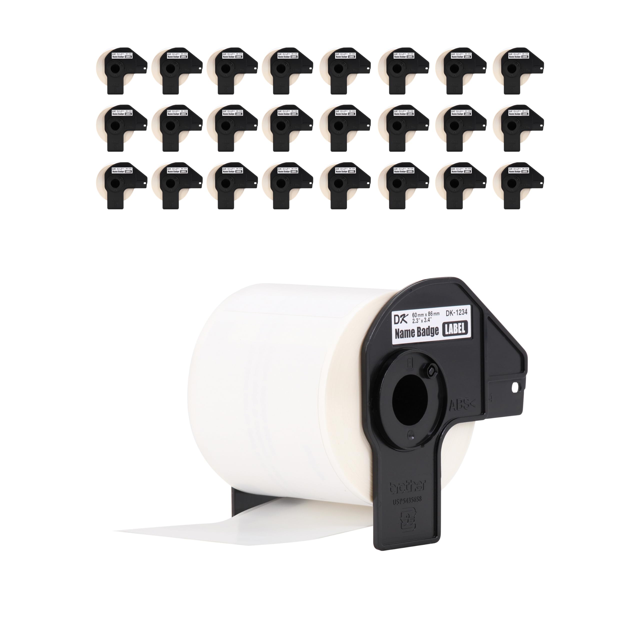 Brother Genuine DK-123424PK Die-Cut Name Badge Paper Labels, 2.3" x 3.4" (60 mm x 86 mm) Adhesive White Paper Labels, 260 Labels per Roll, 24 Rolls per Box