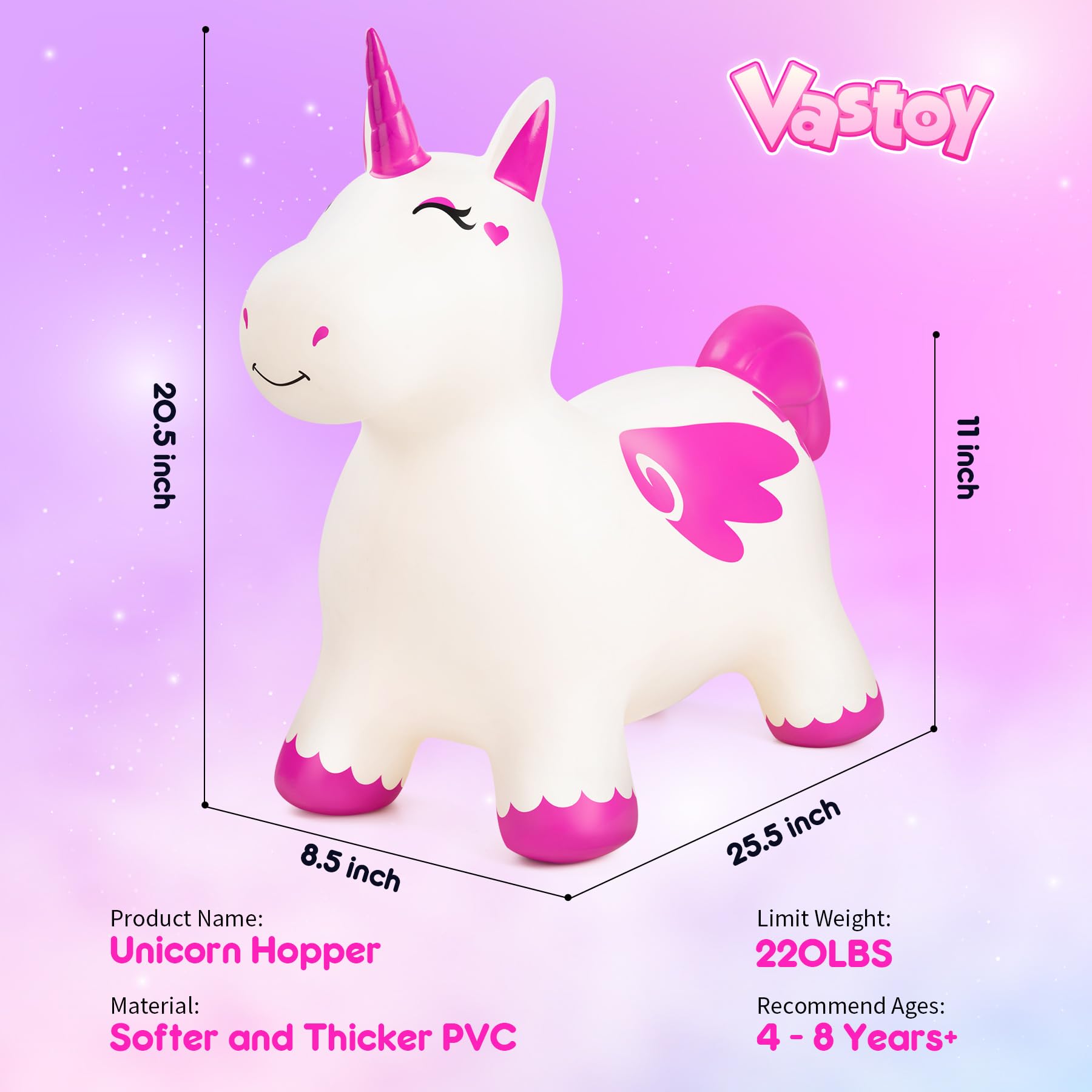 Vastoy Animal Hopper for Kids 2-6 Years, Bouncy Unicorn, Ride-On Toy with Hand Pump - Image 2