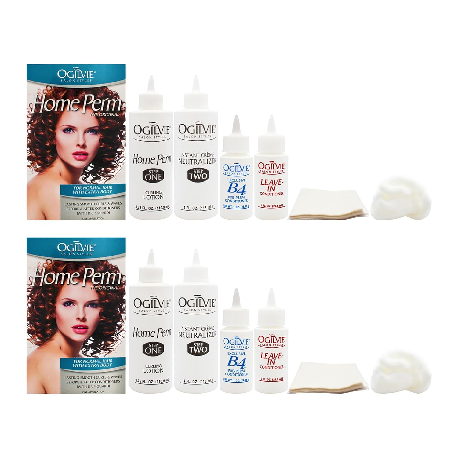 Ogilvie Salon Styles Home Perm The Original with Extra Body for Men & Women - For Color Treated, Normal Hair - Lasting Smooth Curls & Waves Before & After Conditioners with Drip Guard - 2 Pc