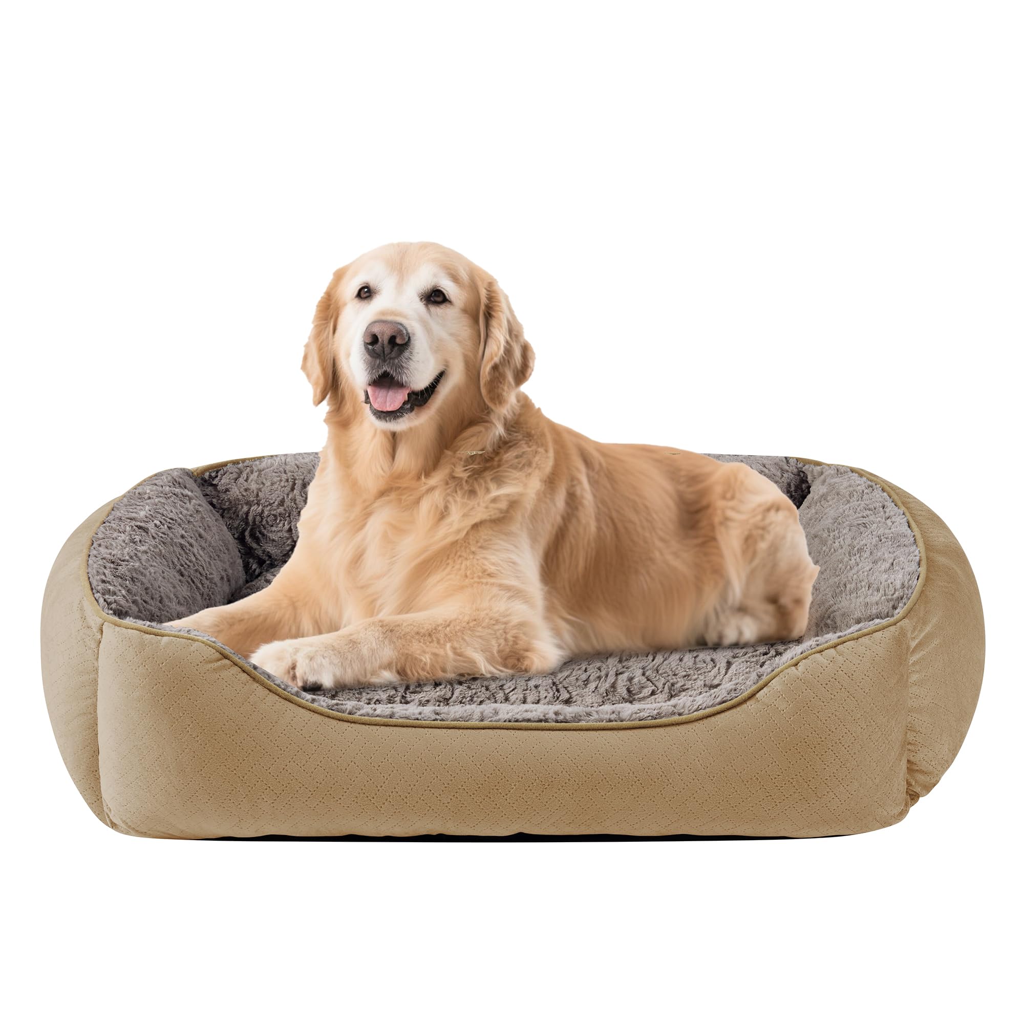 Oveppy Dog Bed Extra Large, Super Soft Rectangle Dog Beds, Washable Warming Pet Bed with Anti-Slip Bottom, Brown