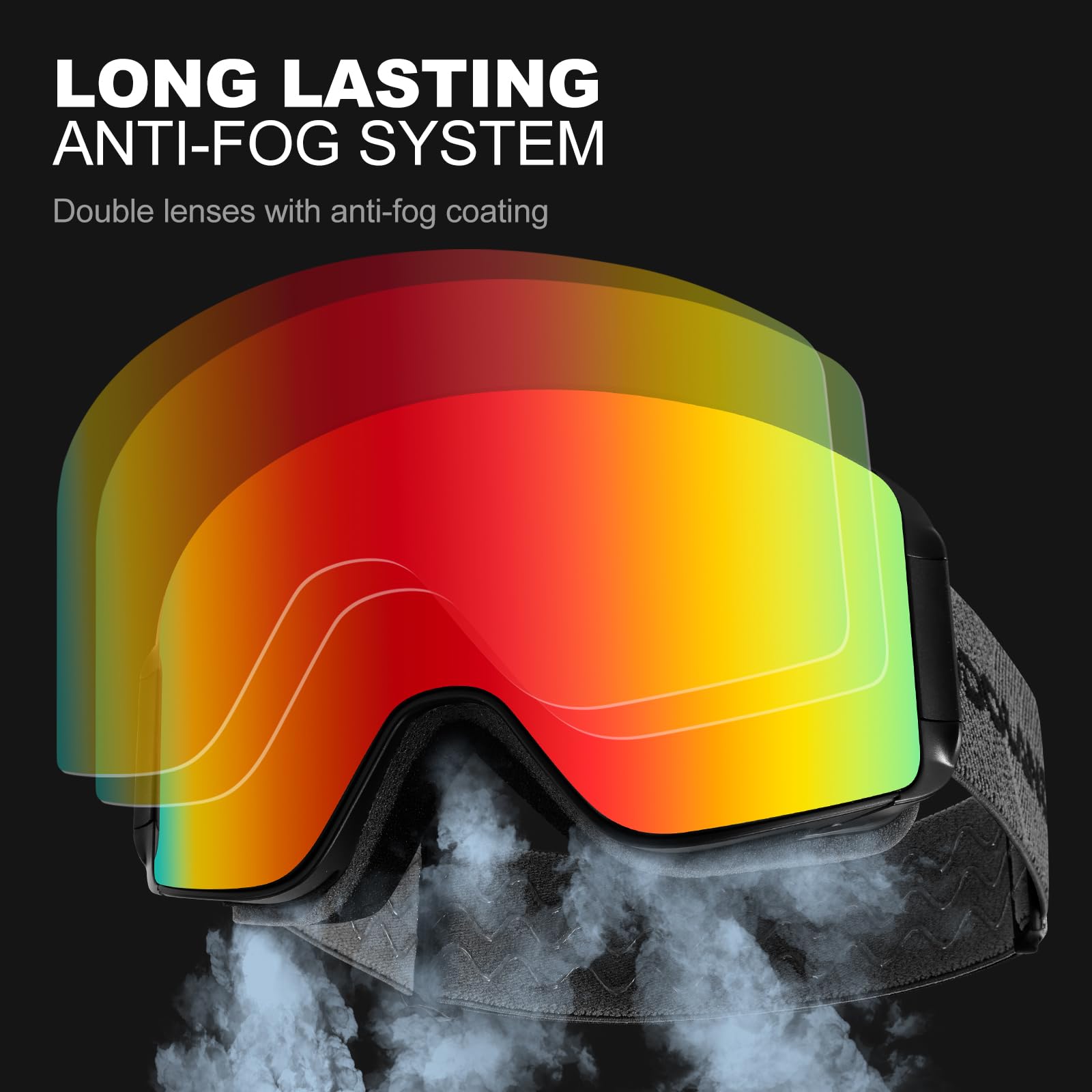 Odoland Kit di Maschera da sci con Lente Rimovibile, Lenti Intercambiabili Magnetico Senza Cornice, Occhiali da Sci Anti-nebbia con Protezione UV400, per Uomini e Donne, Compatibile con Casco