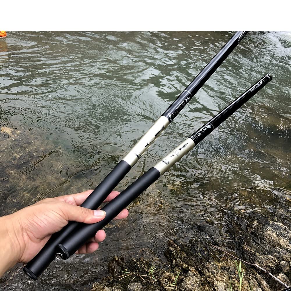 CañAs De Pescar 1 PCS Polo de Pesca de Agua Dulce sin Anillo Varillas telescópicas de Fibra Alta de Carbono Varilla de la Corriente de la Mano 3.6/4.5/5.4/6.3/7.2m CañA De Pescar(6.3 m)