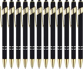 LINFANC 12 Pack Black Gold Ballpoint Pen with Stylus Tip, 1.0 mm Black I...
