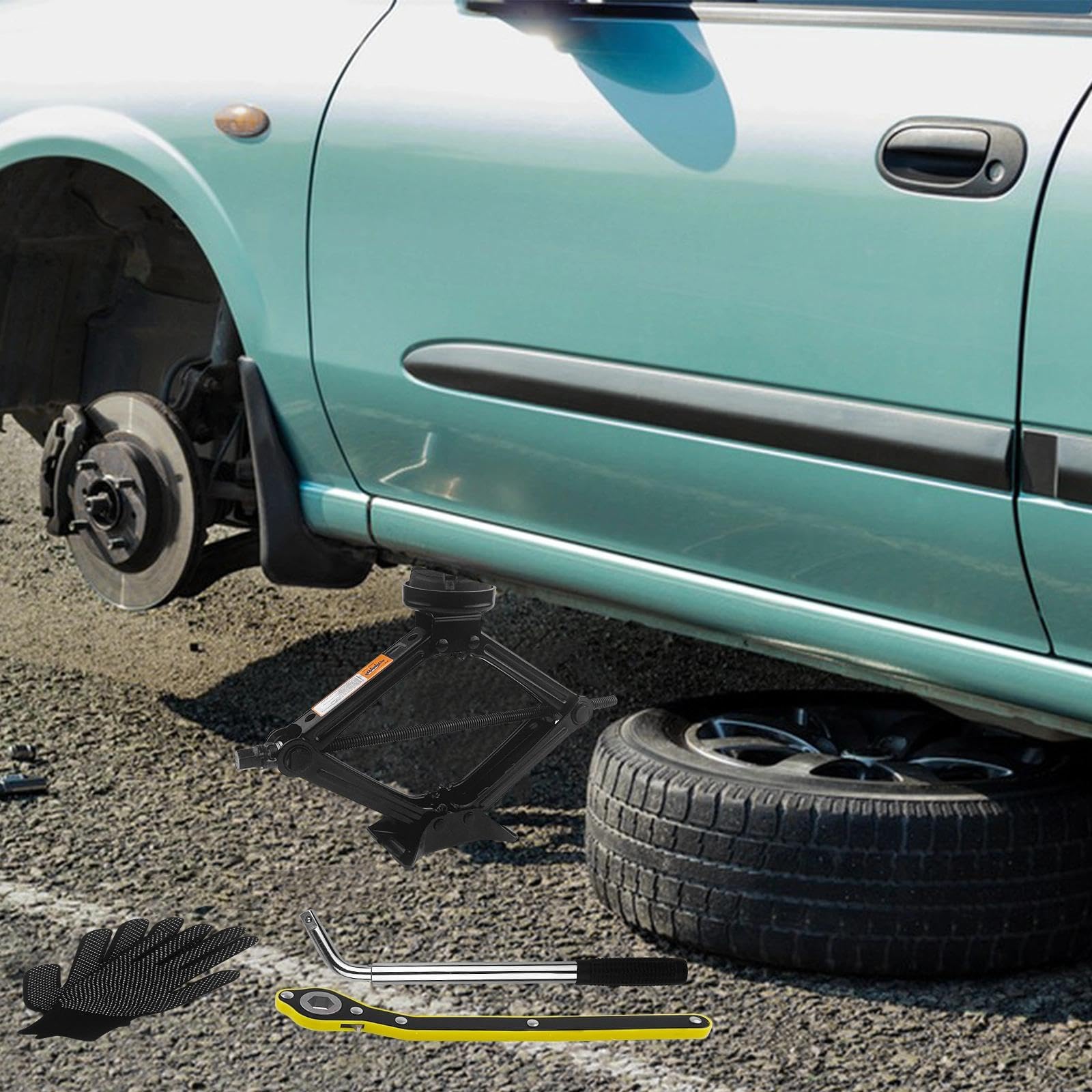 Chiluxendo 2,5T Cric per Auto, Cric a Forbice con Chiave per Dadi Ruota, Cricchetto Portatile