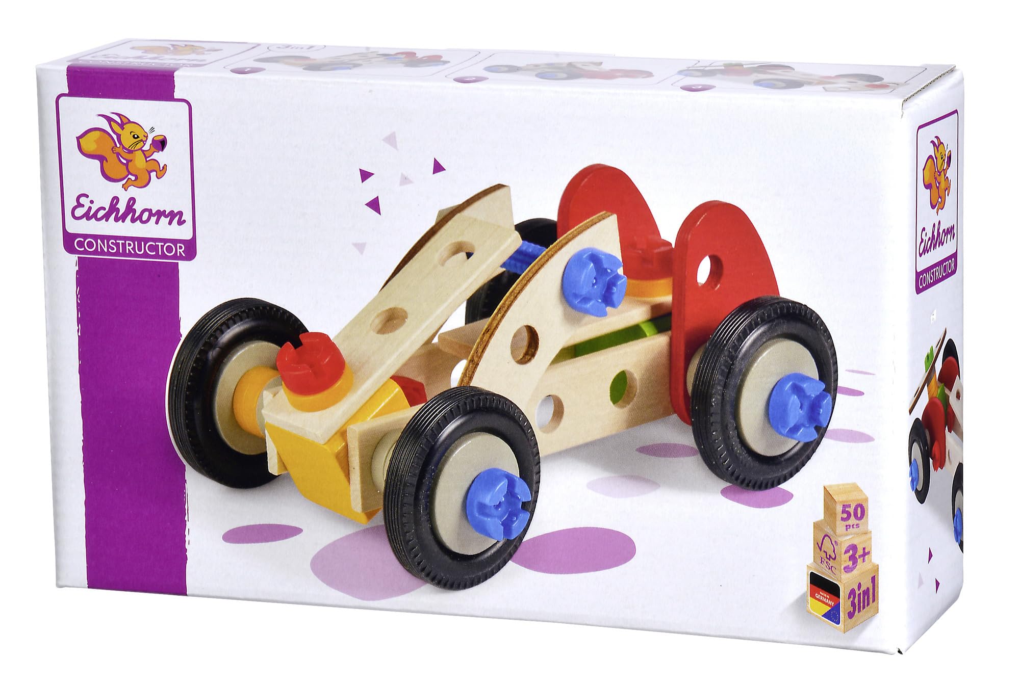 Eichhorn - Set de Construcción de Madera para Crear hasta 3 Modelos de Coche, para Niños a partir de 3 Años