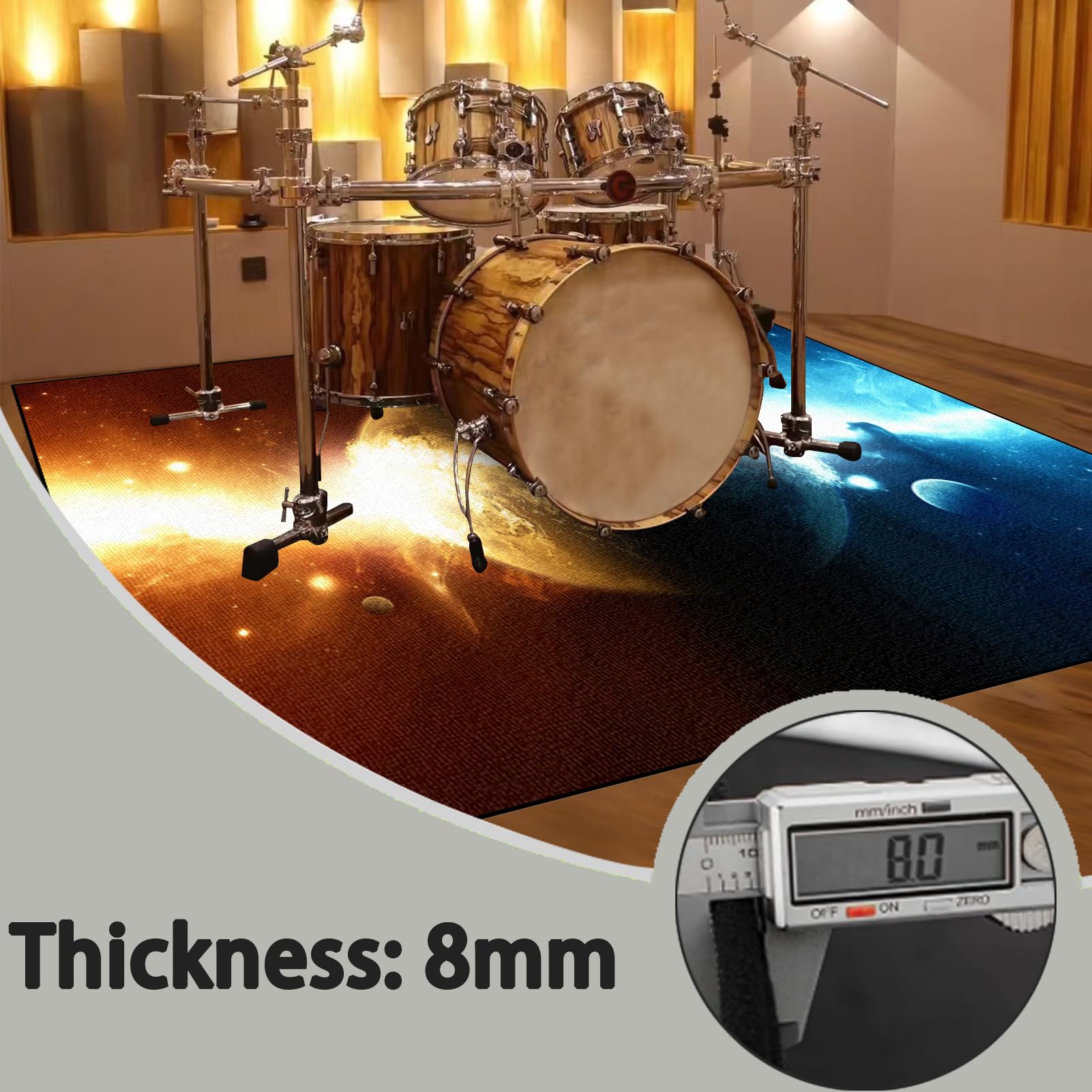 Tappeto per Batteria Acustica, Tappeto Drum Antiscivolo Tappeto Batteria Elettronica Professionale Assorbimento degli Urti Insonorizzato Antiscivolo Tappeto a Tamburo 230 x 180 cm