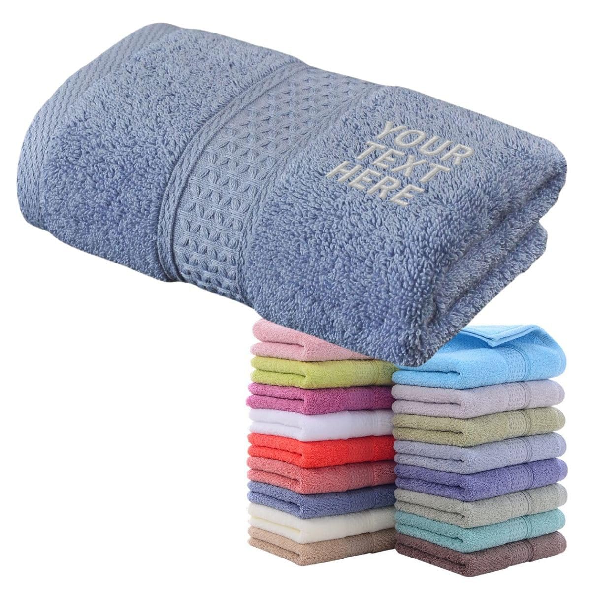 Van Der Linn Personalised Embroidered Custom Name Towels Face Cloth Hand Towel Gift Bathroom (Light Blue (74x33))