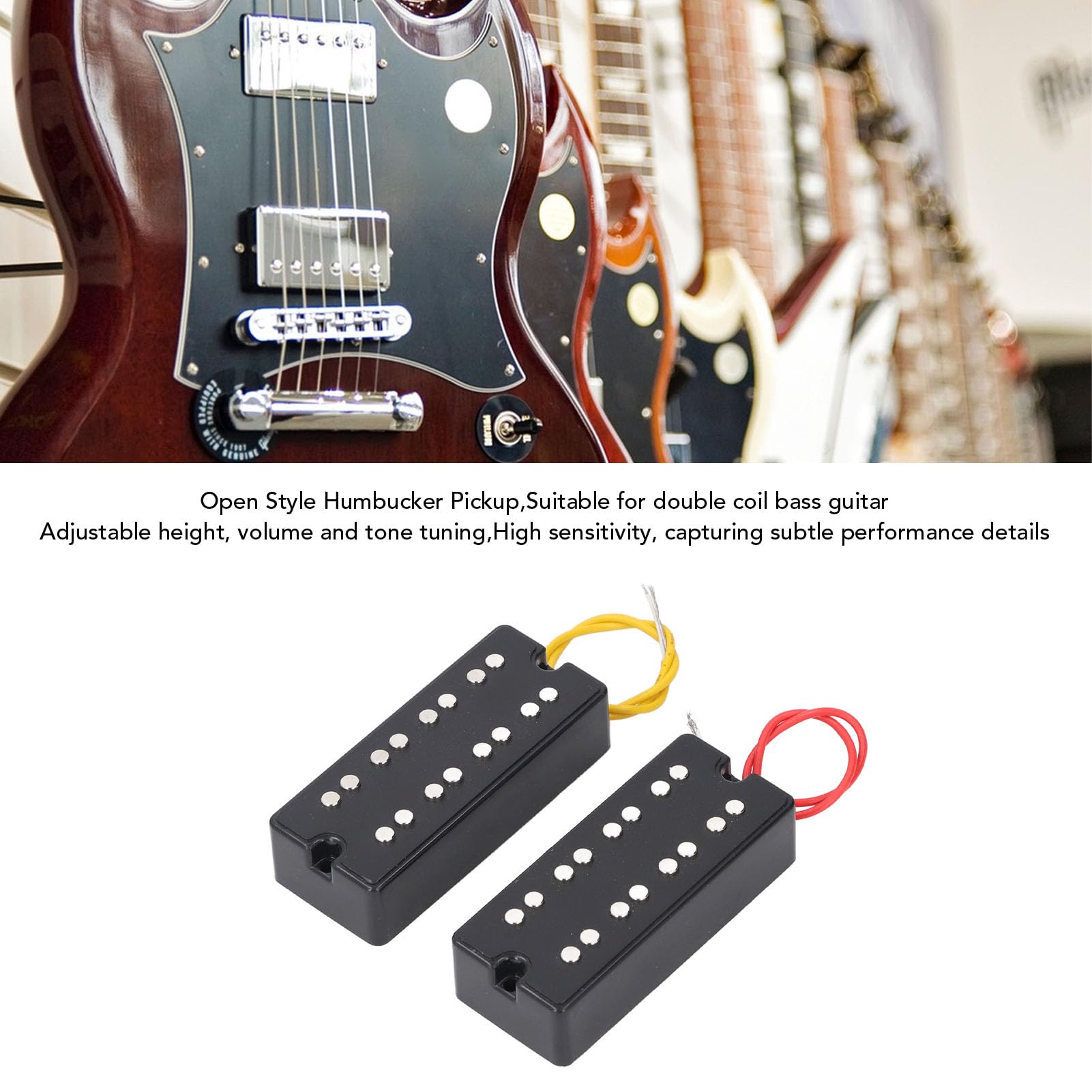 Luocute Bass Humbucker Pickups Vintage Tone Zestaw do 4 -strunowego Basu Elektrycznego, Czarne Otwarte w Stylu 2 Otwory Podwójne Cewki, Pickupy Gitarowe z 4 śrubami