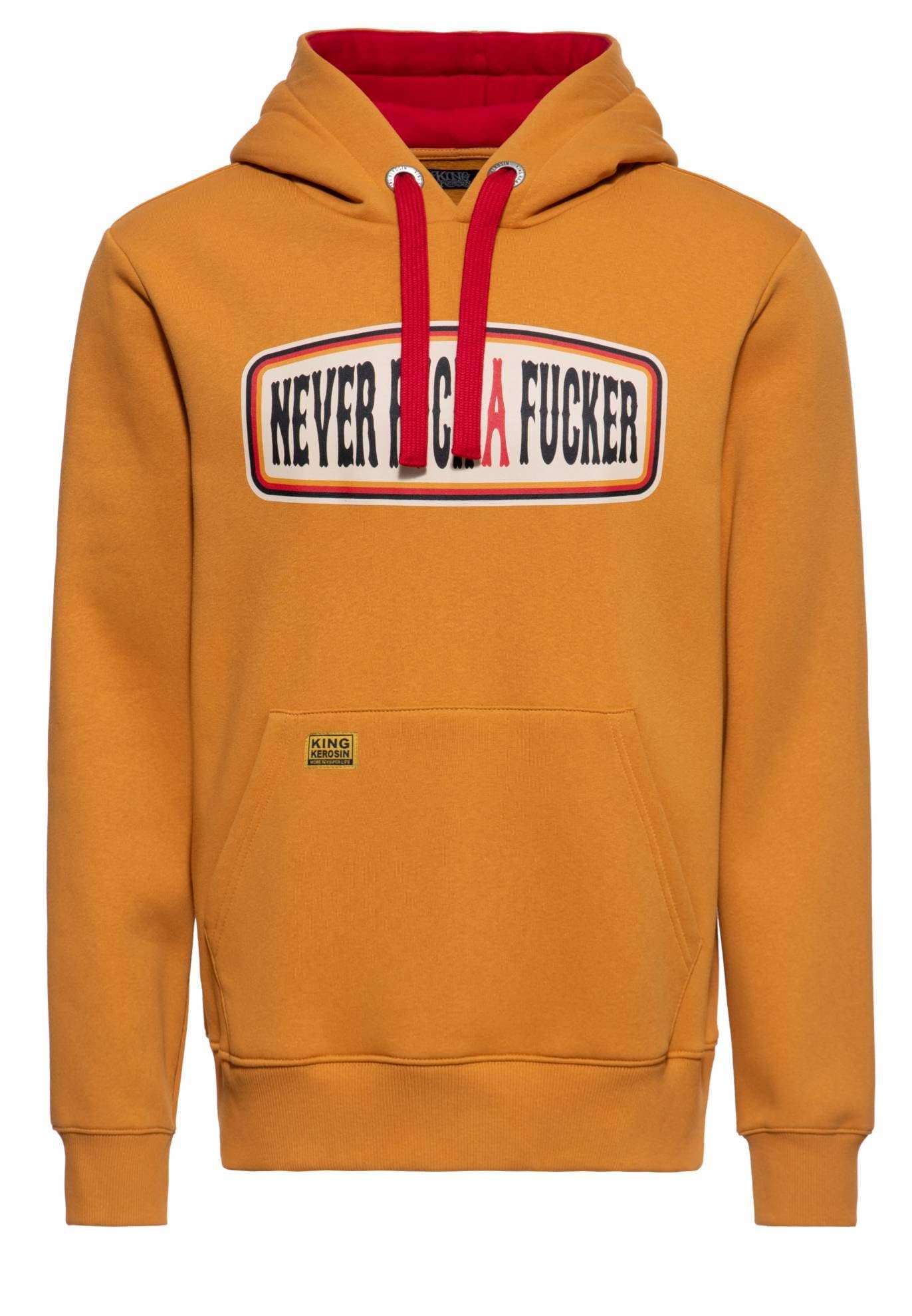King Kerosin Męska bluza z kapturem · bluza z kapturem · bluza z kapturem · nadruk statement · kaptur · ściągacz · nadruk · vintage · retro · rowerzysta · długi rękaw · Never Fuck A Fucker