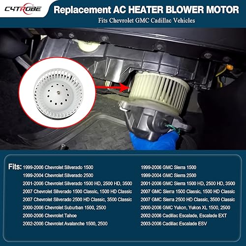 Miniatura 3 de Motor soplador de calentador de CA compatible con Chevrolet Silverado 1500 2500 3500 Tahoe 1999-2006, Escalade Avalanche, GMC Sierra Yukon reemplaza