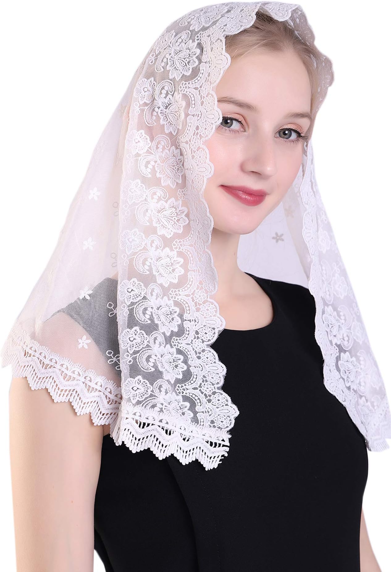 GrettytlingChapel Veil Embroidered Lace Mantilla Veil Head Covering Veils for Church